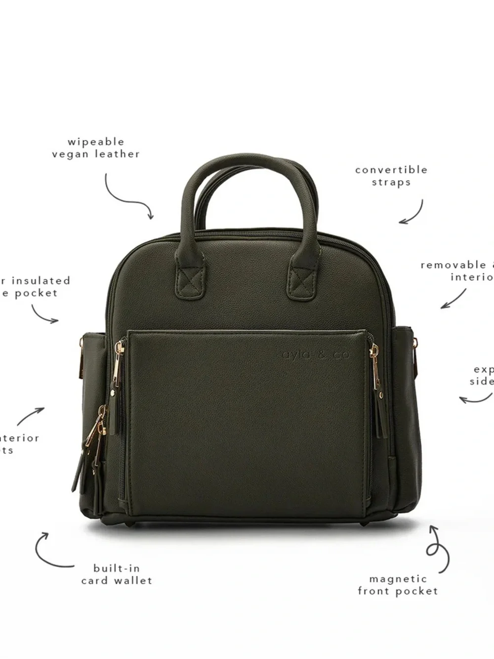 Ayla & Co Olive Green Baby Bag Backpack